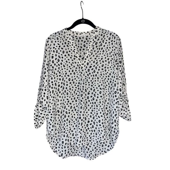 Lush Women's Sz S Warren‎ Blouse V Neck Animal Print 3/4 Sleeve Ruched A69 - Picture 1 of 5